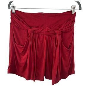 Comptoir Des Cotonniers Red Twist Tie Front Ruched Back Waist Mini Skirt Size M